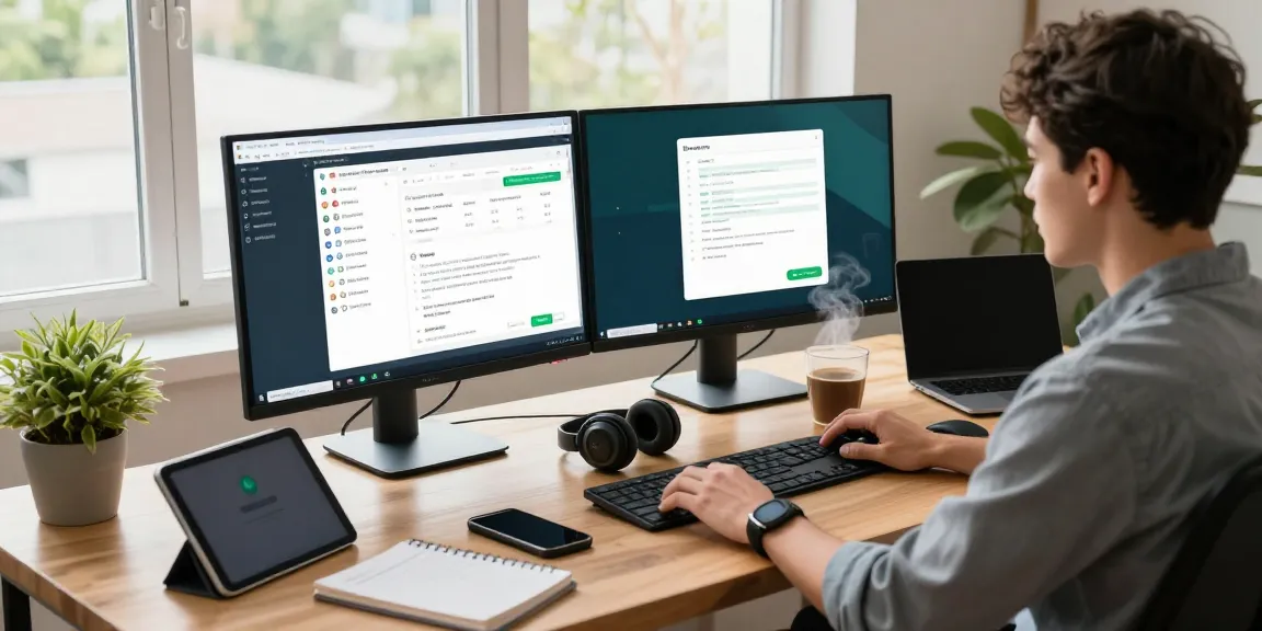 Engaged user accessing WhatsApp電腦版 in a stylish home office, showcasing modern tech workspace.