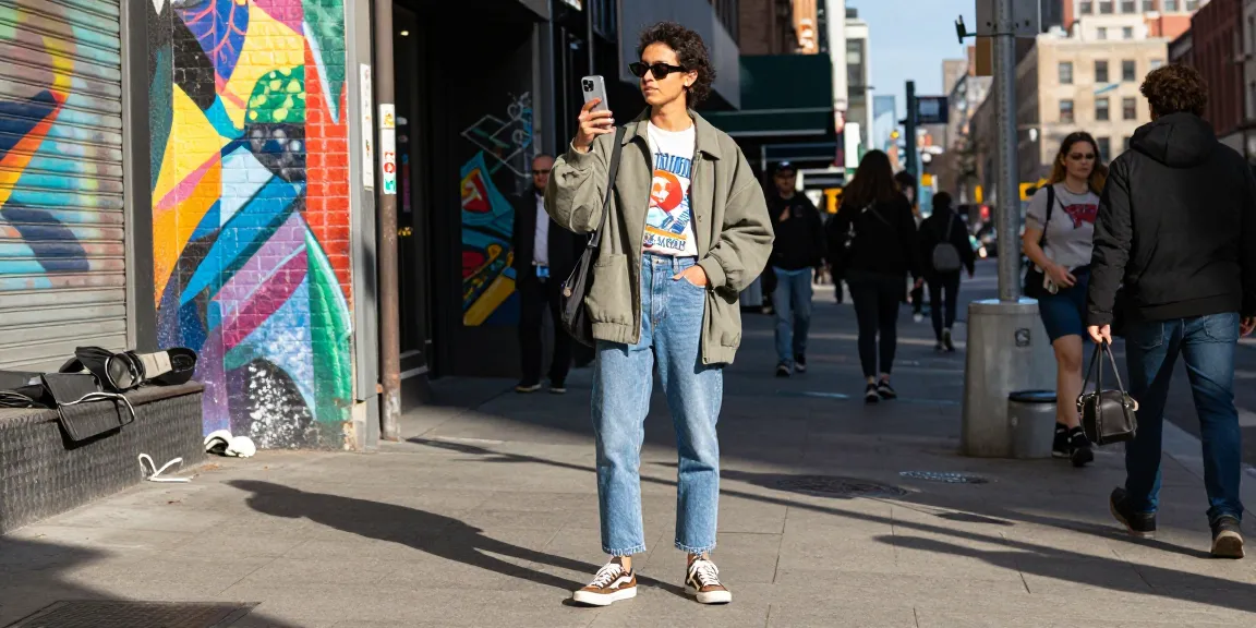 Stylish individual on the street showcasing fashion trends, representing https://www.sukan8a.com/ in an urban setting.