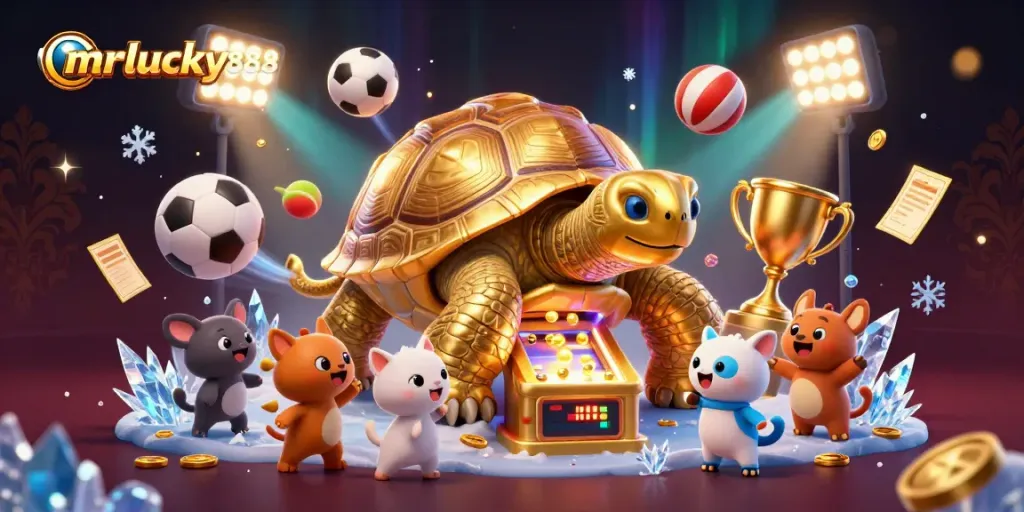 Join the exciting world of mrlucky888 as a colossal golden tortoise invites players to enjoy thrilling games and win big!