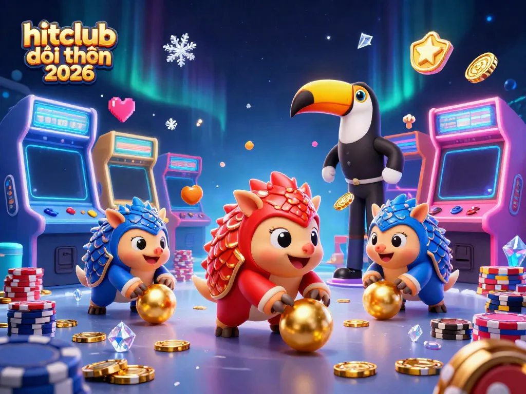 Engage with Hitclub đổi thưởng 2026 while rival pangolins compete in a dazzling casino setting.