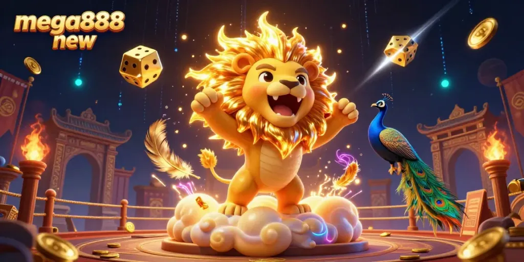 Experience the thrill of mega888 new with vibrant scenes of casino excitement and magical elements.