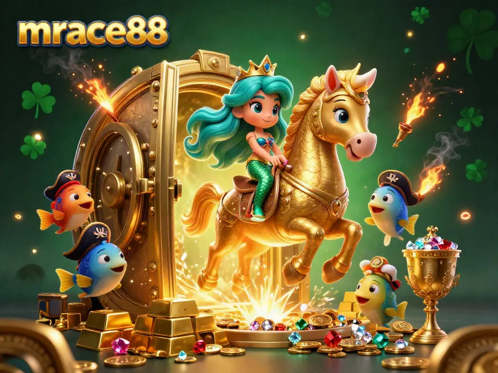 Experience the excitement of winning at mrace88 with a stunning mermaid princess and eclectic treasures.