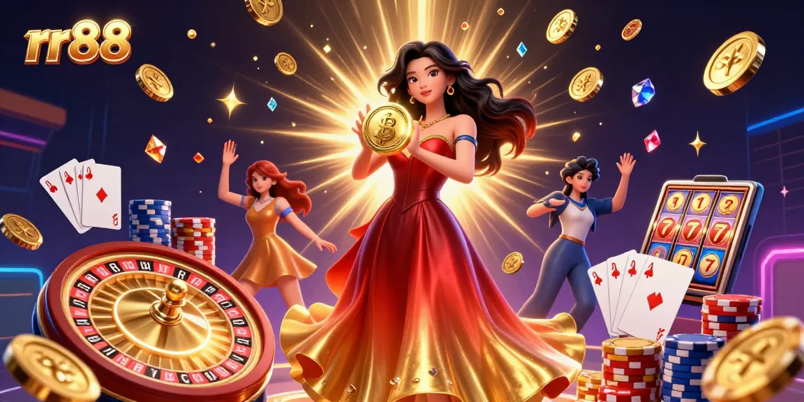 Experience thrilling jackpot wins with rr88's dazzling casino games featuring a golden coin and cascading rewards.