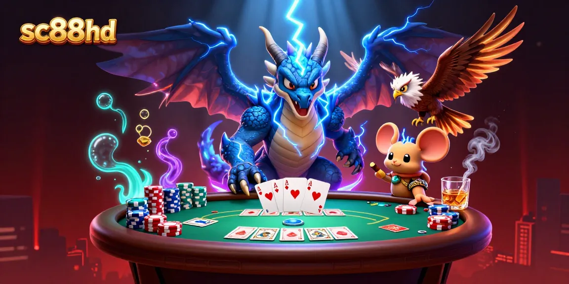 Engage in thrilling poker action with sc88hd's vibrant 3D illustration featuring dynamic characters.